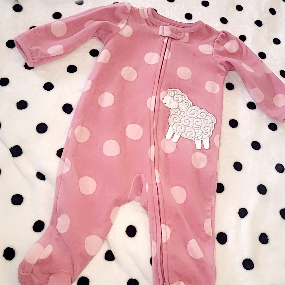 Pink Polka Dot Kids One Piece with Sheep Design